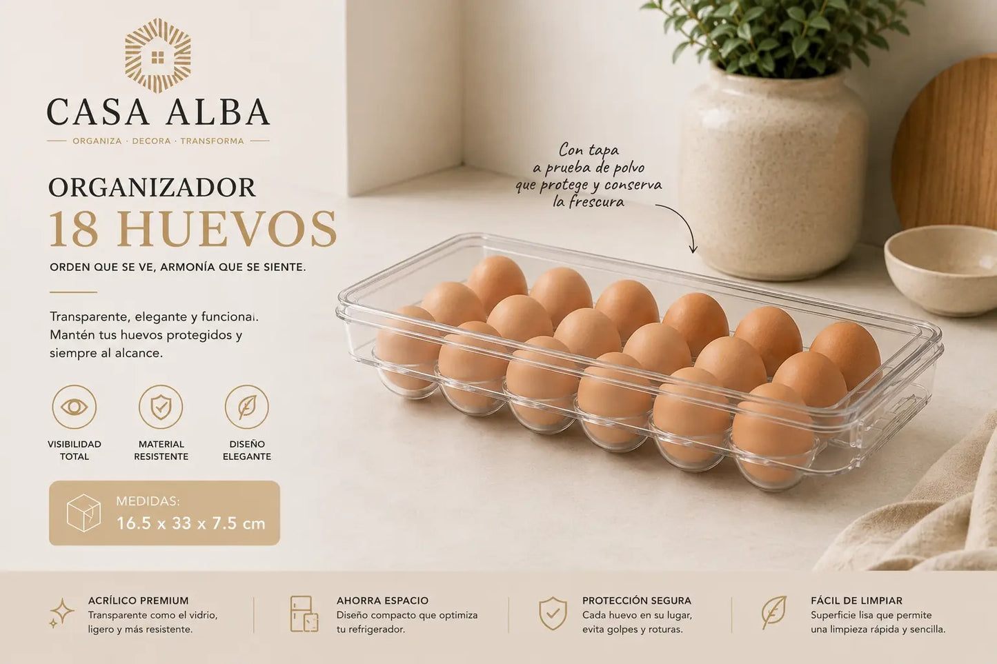 Organizador acrílico 18 huevos